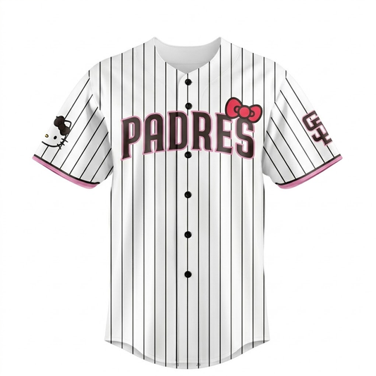 Custom Name - Padres x Hello Kitty Night 2026 Black Stripes Baseball Jersey - All Size
