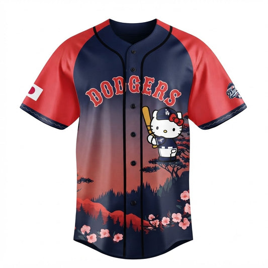 Custom Name - Dodgers x Hello Kitty Japanese Heritage Night Baseball Jersey - All Size