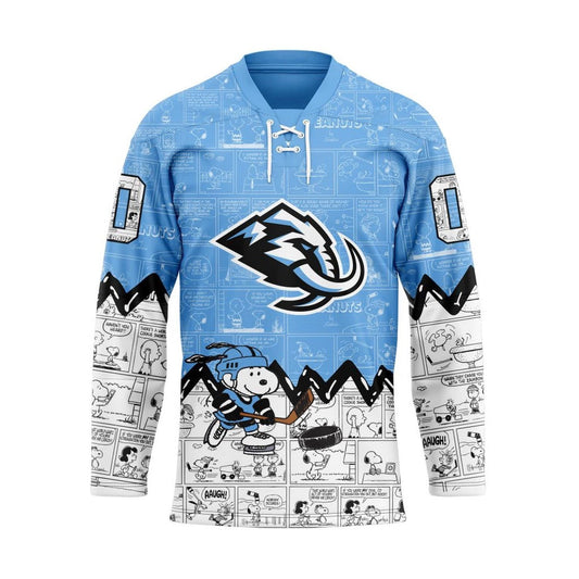 Custom Name - Utah Mammoth Special Peanuts Lace Hockey Shirt - All Size