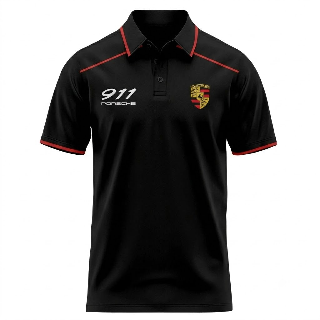 Custom Name - Porsche 911 Racing Black Red 3D Polo Shirt - All Size