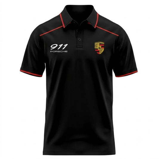 Custom Name - Porsche 911 Racing Black Red 3D Polo Shirt - All Size