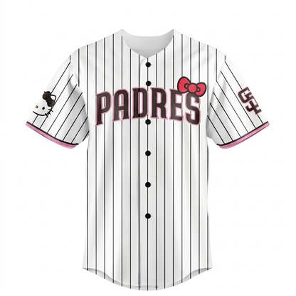 Custom Name - Padres x Hello Kitty Night 2026 Black Stripes Baseball Jersey - All Size
