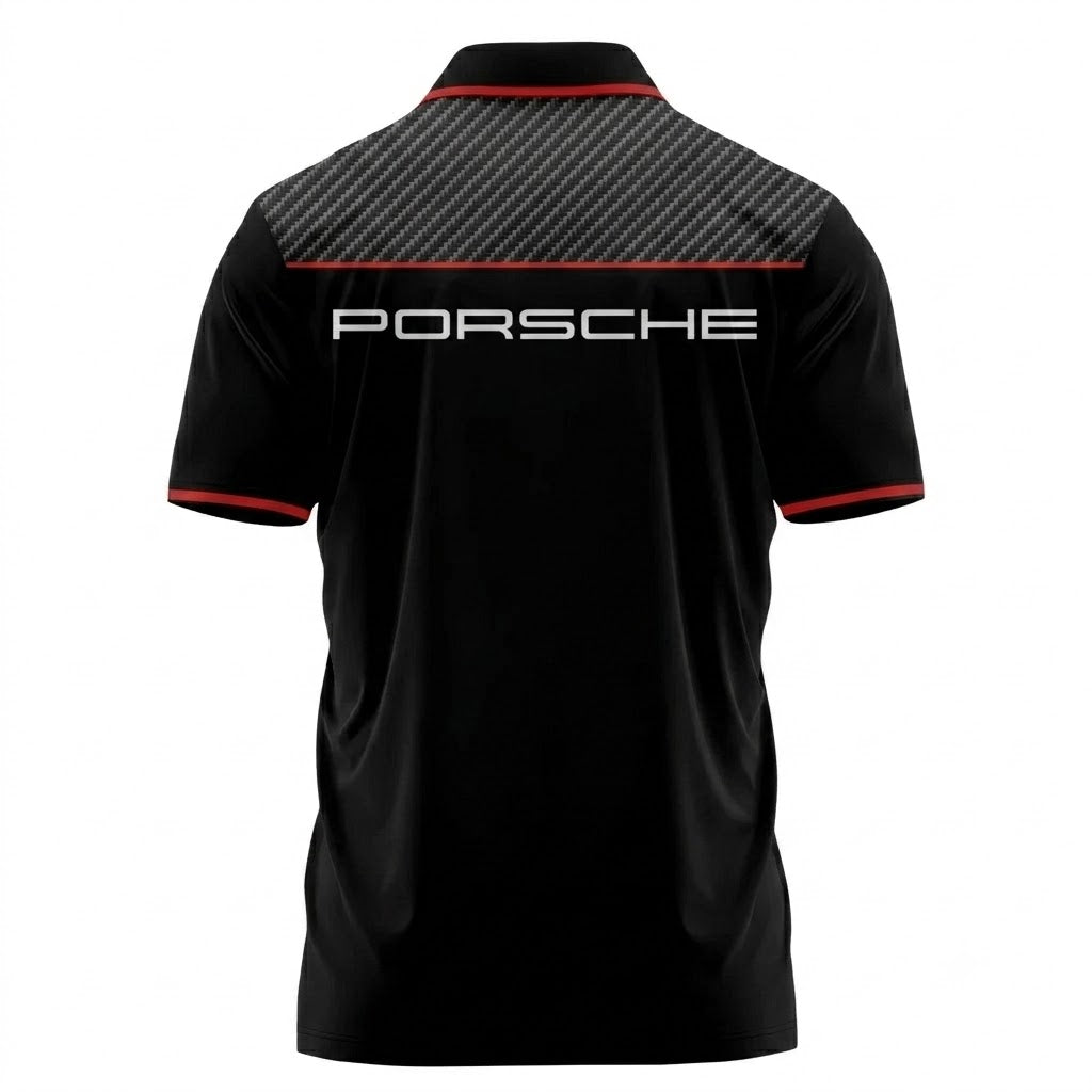 Custom Name - Porsche 911 Racing Black Red 3D Polo Shirt - All Size