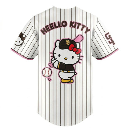 Custom Name - Padres x Hello Kitty Night 2026 Black Stripes Baseball Jersey - All Size