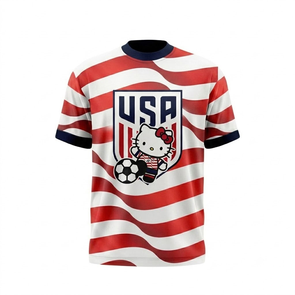 Custom Name - Hello Kitty USA Soccer Jersey American Flag Football Fan - All Size