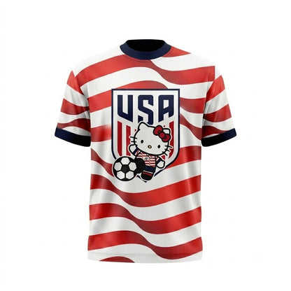 Custom Name - Hello Kitty USA Soccer Jersey American Flag Football Fan - All Size