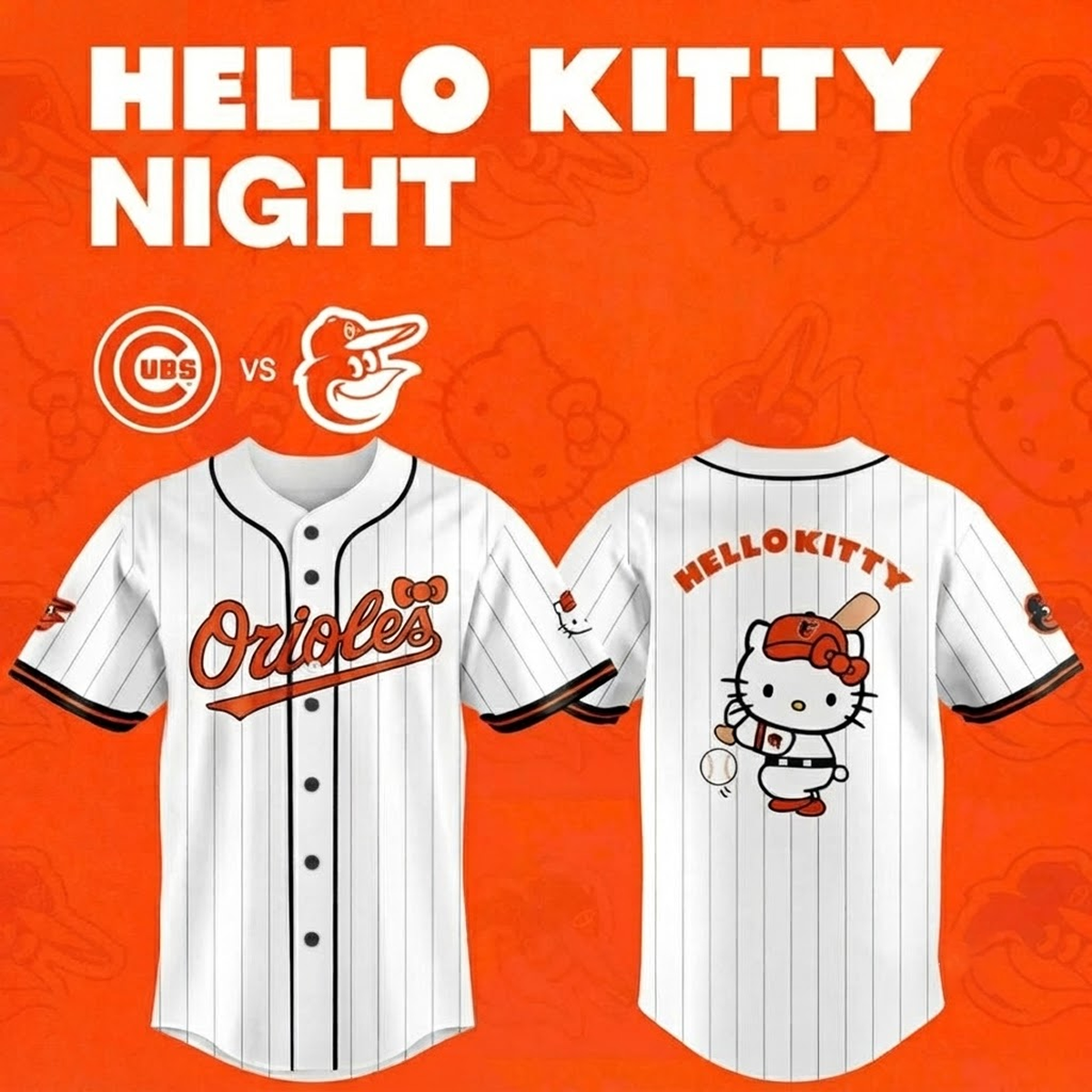Custom Name - Orioles Hello Kitty Night Baseball Jersey - All Size