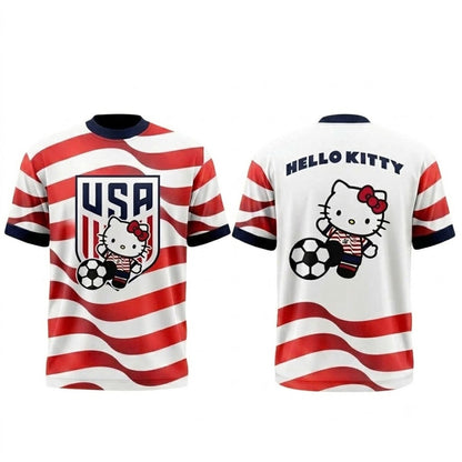 Custom Name - Hello Kitty USA Soccer Jersey American Flag Football Fan - All Size