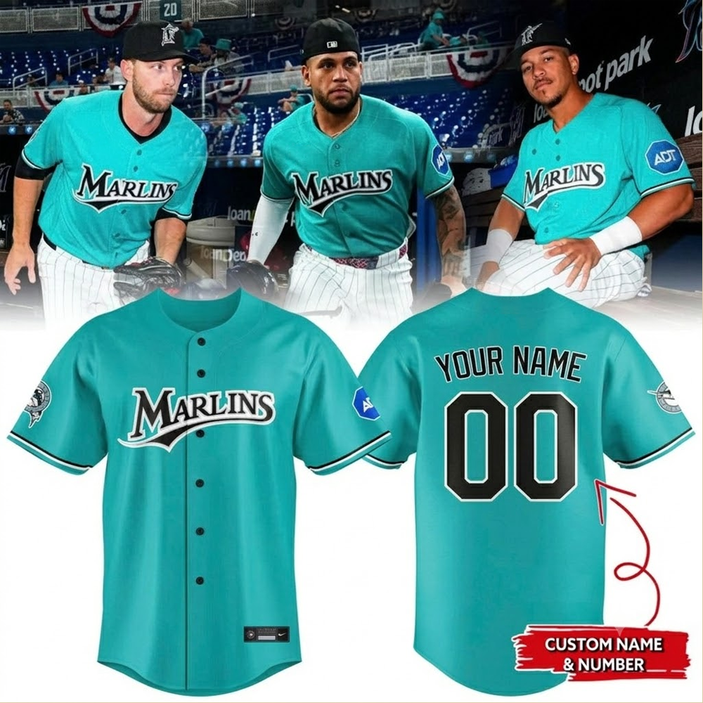 Custom Name - Miami Marlins Teal Time 2026 Fightin’ Fish Through Every Era Baseball Jersey - All Size