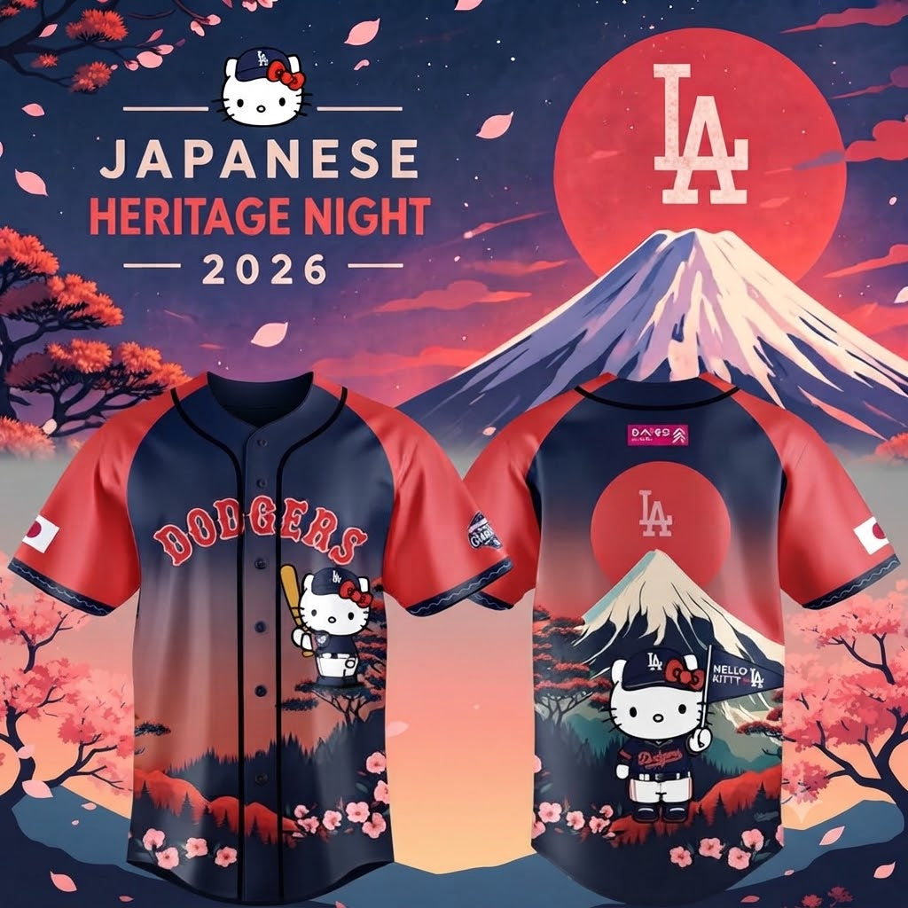 Custom Name - Dodgers x Hello Kitty Japanese Heritage Night Baseball Jersey - All Size