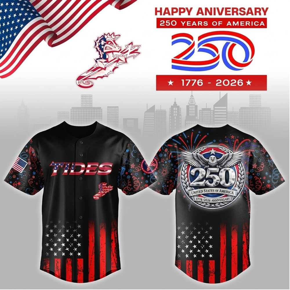 Custom Name - Norfolk Tides 2026 Anniversary 250 Years USA Baseball Jersey - All Size