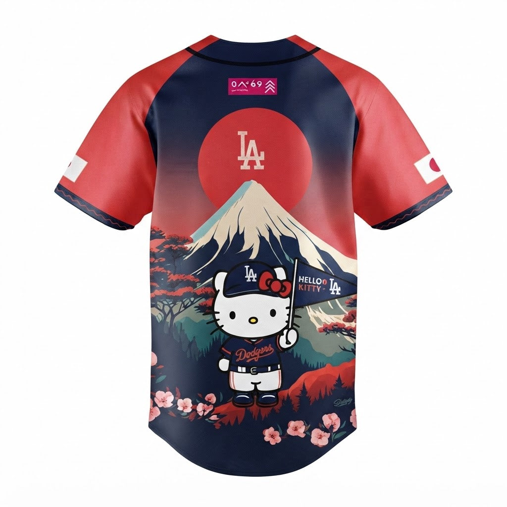 Custom Name - Dodgers x Hello Kitty Japanese Heritage Night Baseball Jersey - All Size