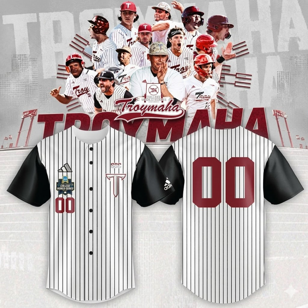 Custom Name - Troy Trojans NCAA College World Series Troymaha Baseball Jersey - All Size