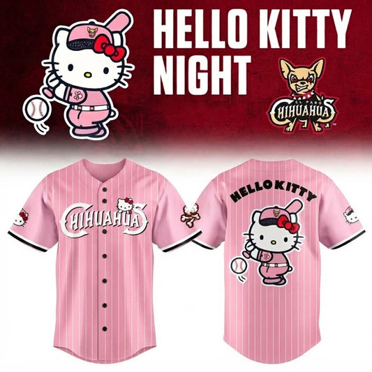 Custom Name - Chihuahuas x Hello Kitty Pink Night Baseball Jersey - All Size