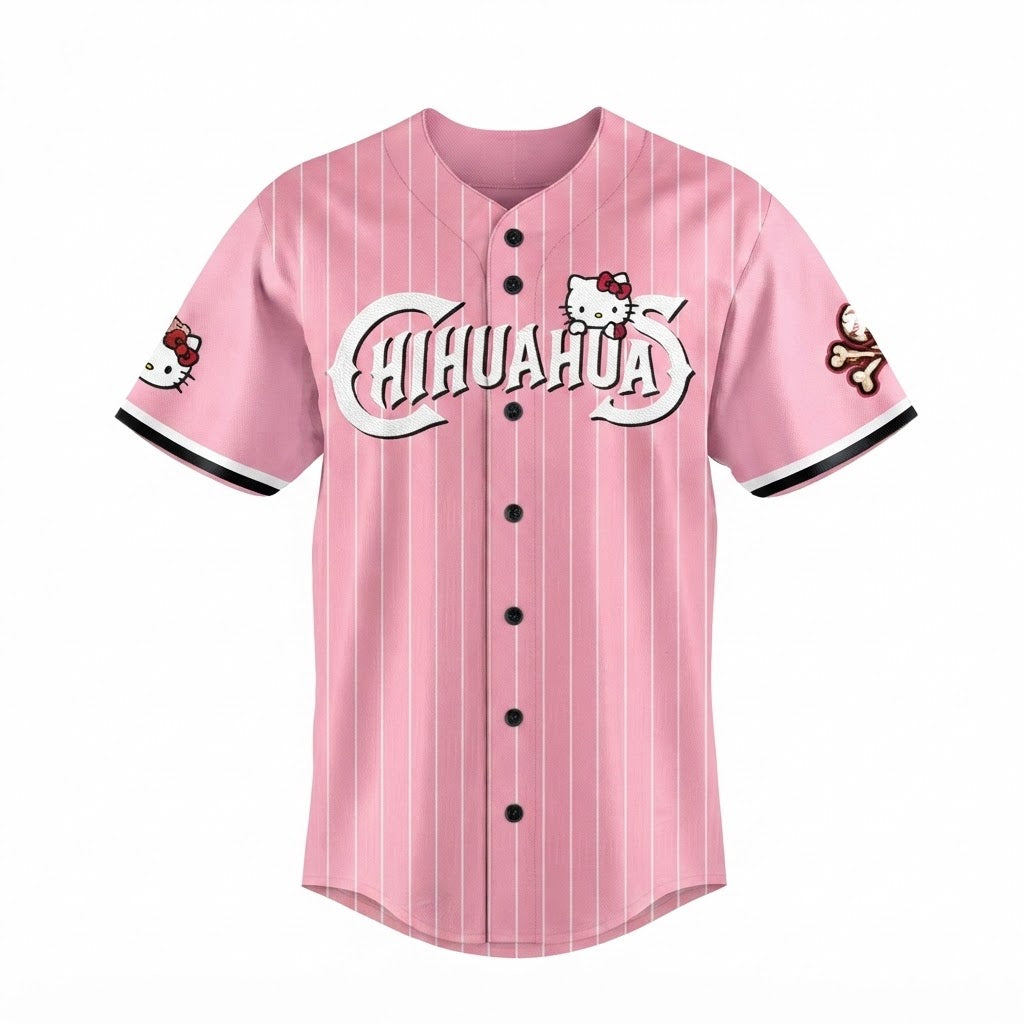 Custom Name - Chihuahuas x Hello Kitty Pink Night Baseball Jersey - All Size