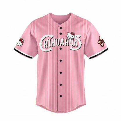 Custom Name - Chihuahuas x Hello Kitty Pink Night Baseball Jersey - All Size