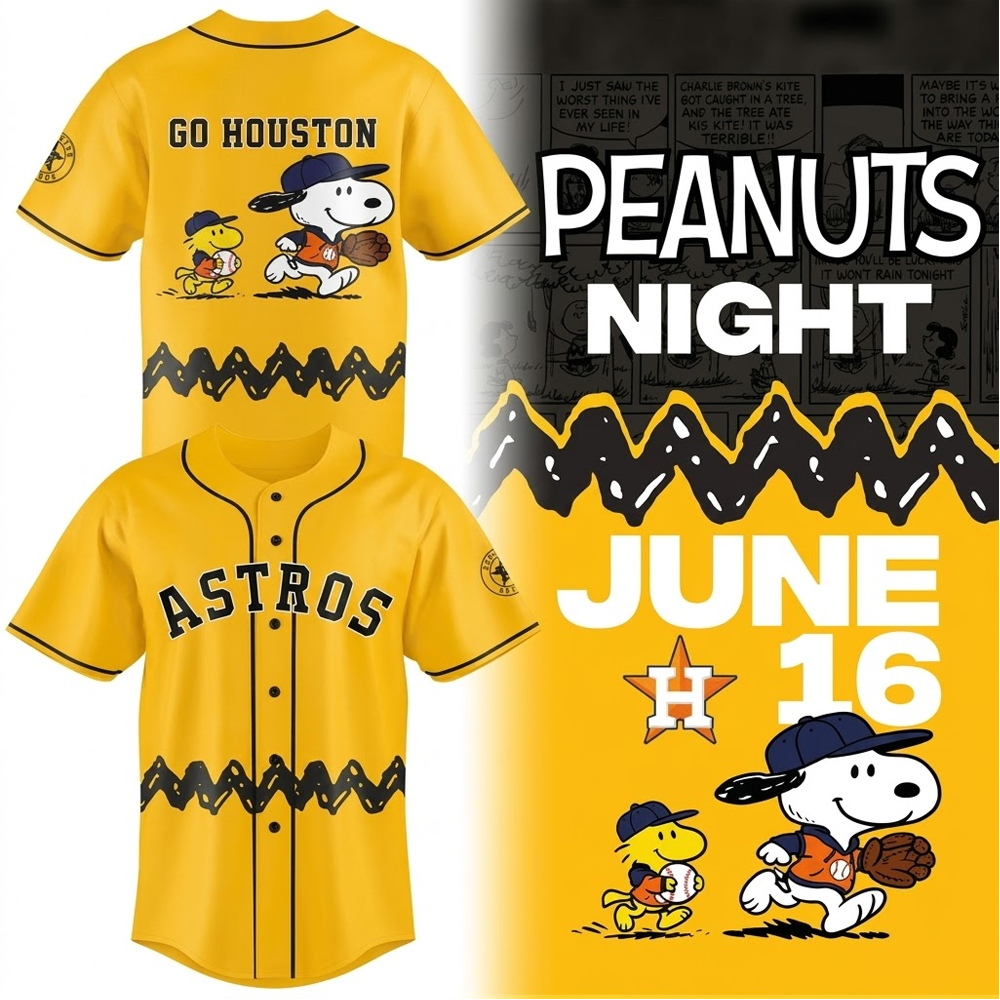 Custom Name - Houston Astros x Peanuts Night 2026 Baseball Jersey - All Size