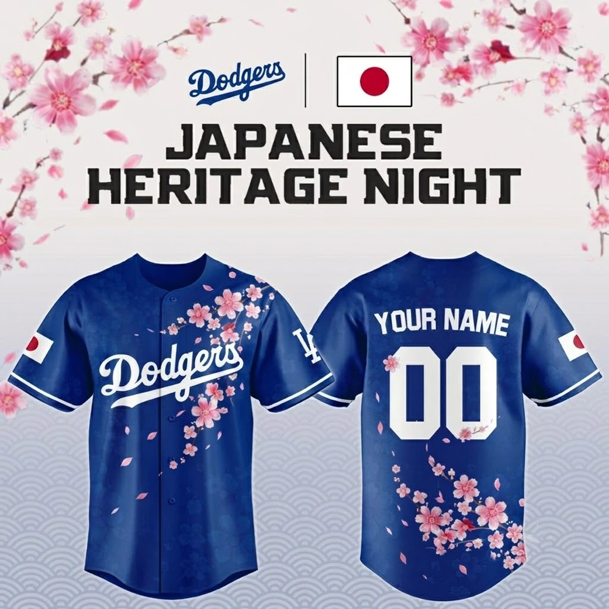 Custom Name - Los Angeles Dodgers x Japanese Heritage Night 2026 Sakura Bloom Baseball Jersey - All Size