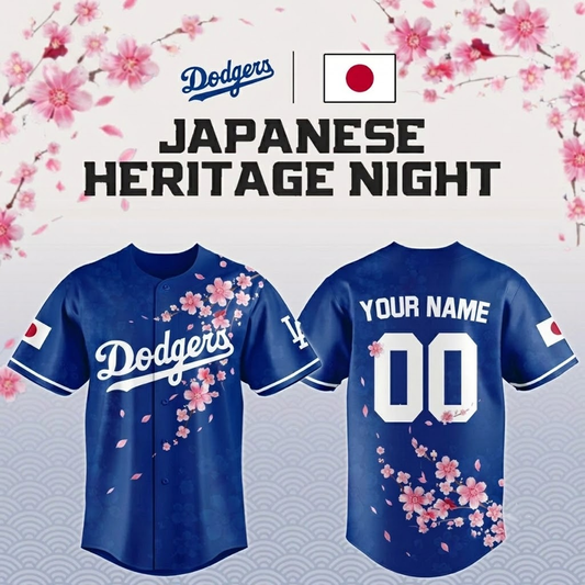 Custom Name - Los Angeles Dodgers x Japanese Heritage Night 2026 Sakura Bloom Baseball Jersey - All Size