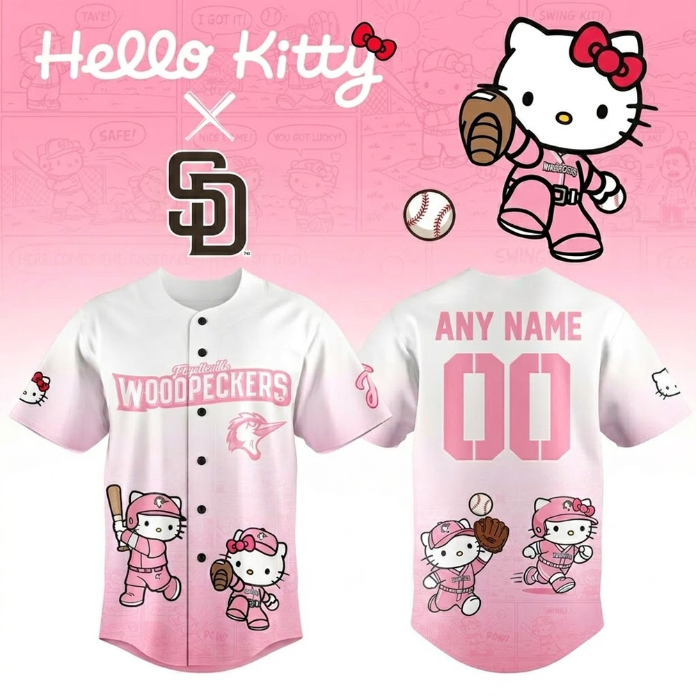 Custom Name - Woodpeckers x Hello Kitty 2026 Pink Baseball Jersey - All Size