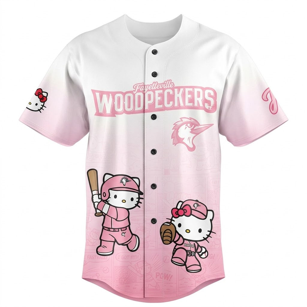 Custom Name - Woodpeckers x Hello Kitty 2026 Pink Baseball Jersey - All Size