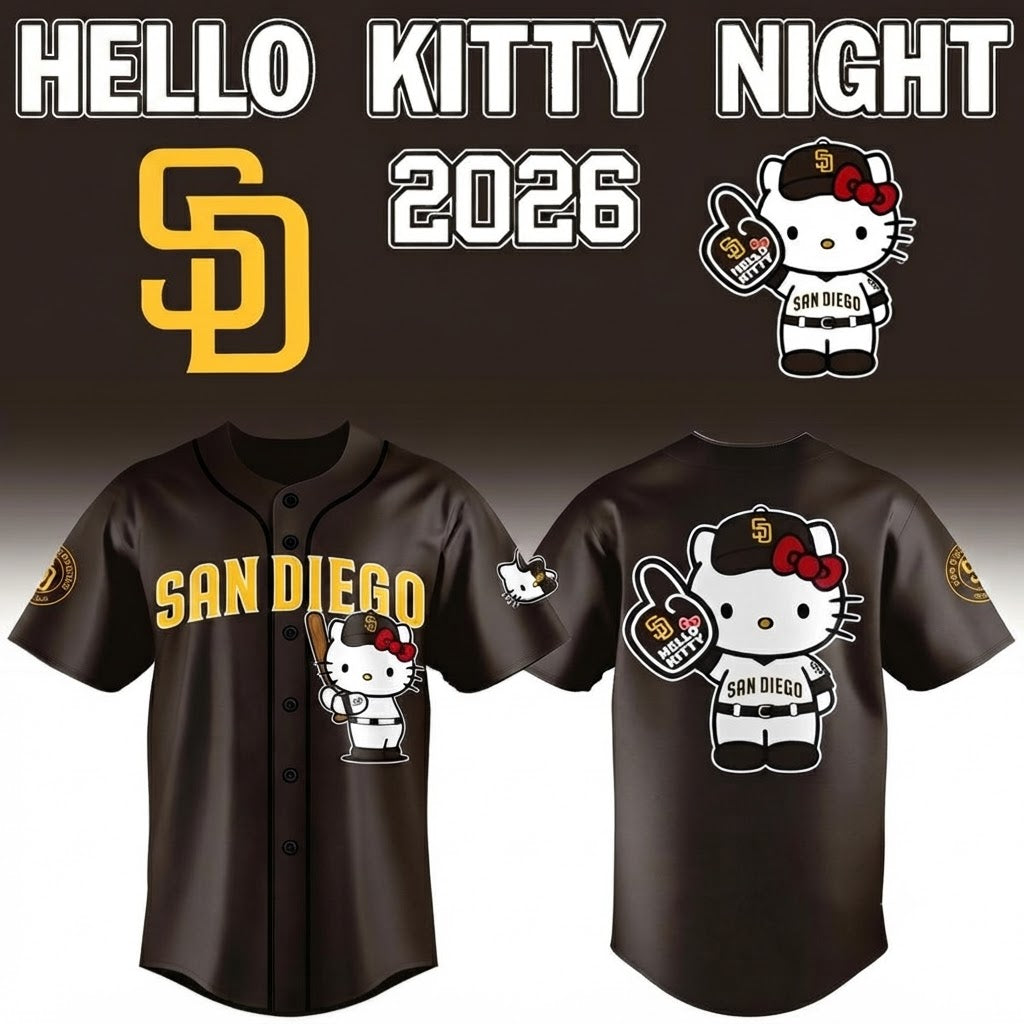 Custom Name - Padres x Hello Kitty Night Baseball Jersey - All Size