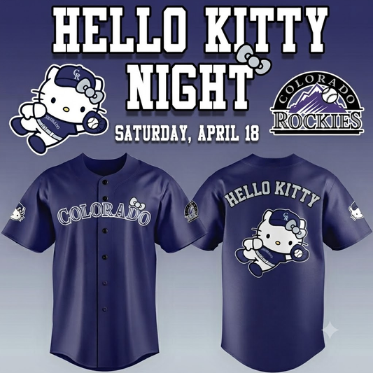 Custom Name - Rockies x Hello Kitty Night Baseball Jersey - All Size