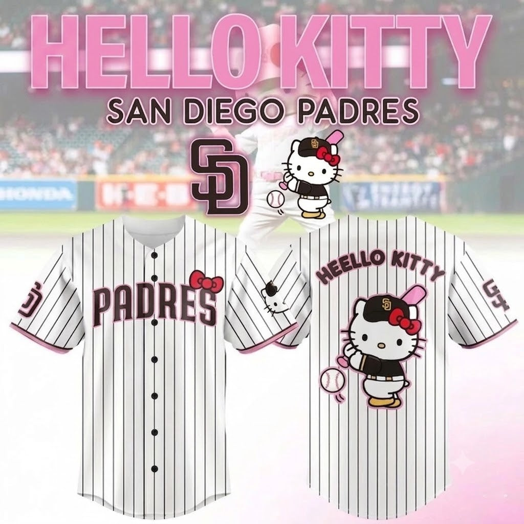 Custom Name - San Diego Padres x Hello Kitty Night 2026 Black Stripes Baseball Jersey - All Size