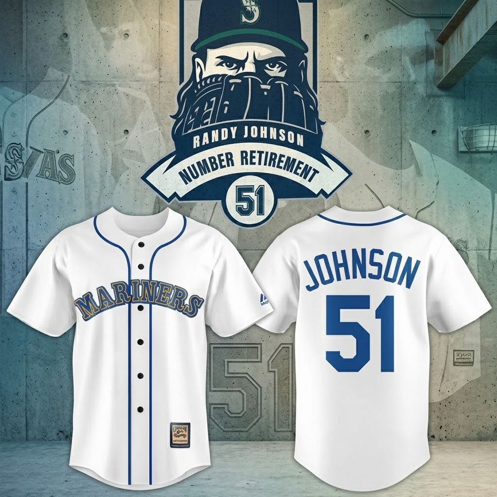 Custom Name - Mariners Randy Johnson #51 Retirement Baseball Jersey - All Size