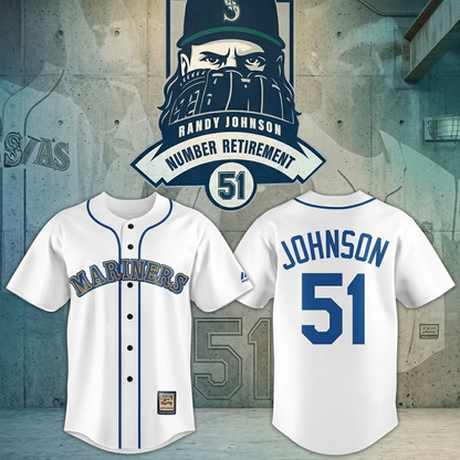 Custom Name - Mariners Randy Johnson #51 Retirement Baseball Jersey - All Size