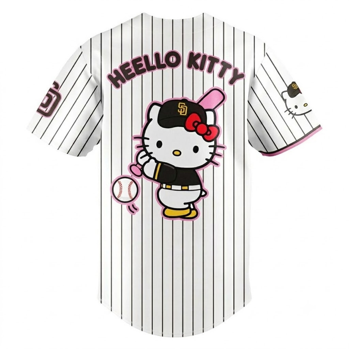 Custom Name - San Diego Padres x Hello Kitty Night 2026 Black Stripes Baseball Jersey - All Size
