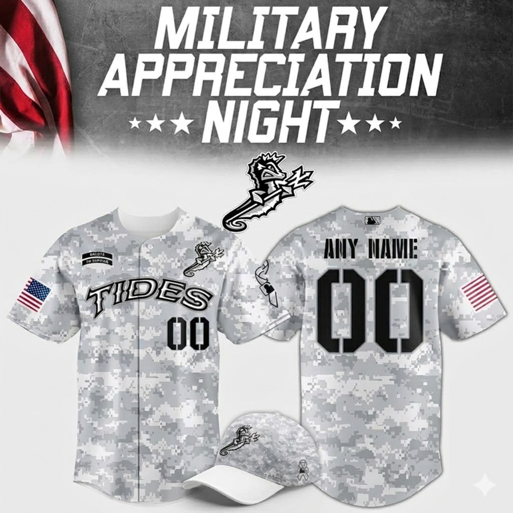 Custom Name - Tides Military Appreciation Night Baseball Jersey - All Size