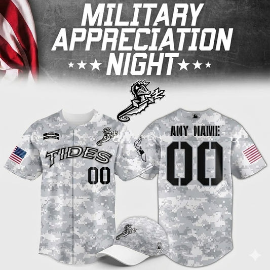 Custom Name - Tides Military Appreciation Night Baseball Jersey - All Size