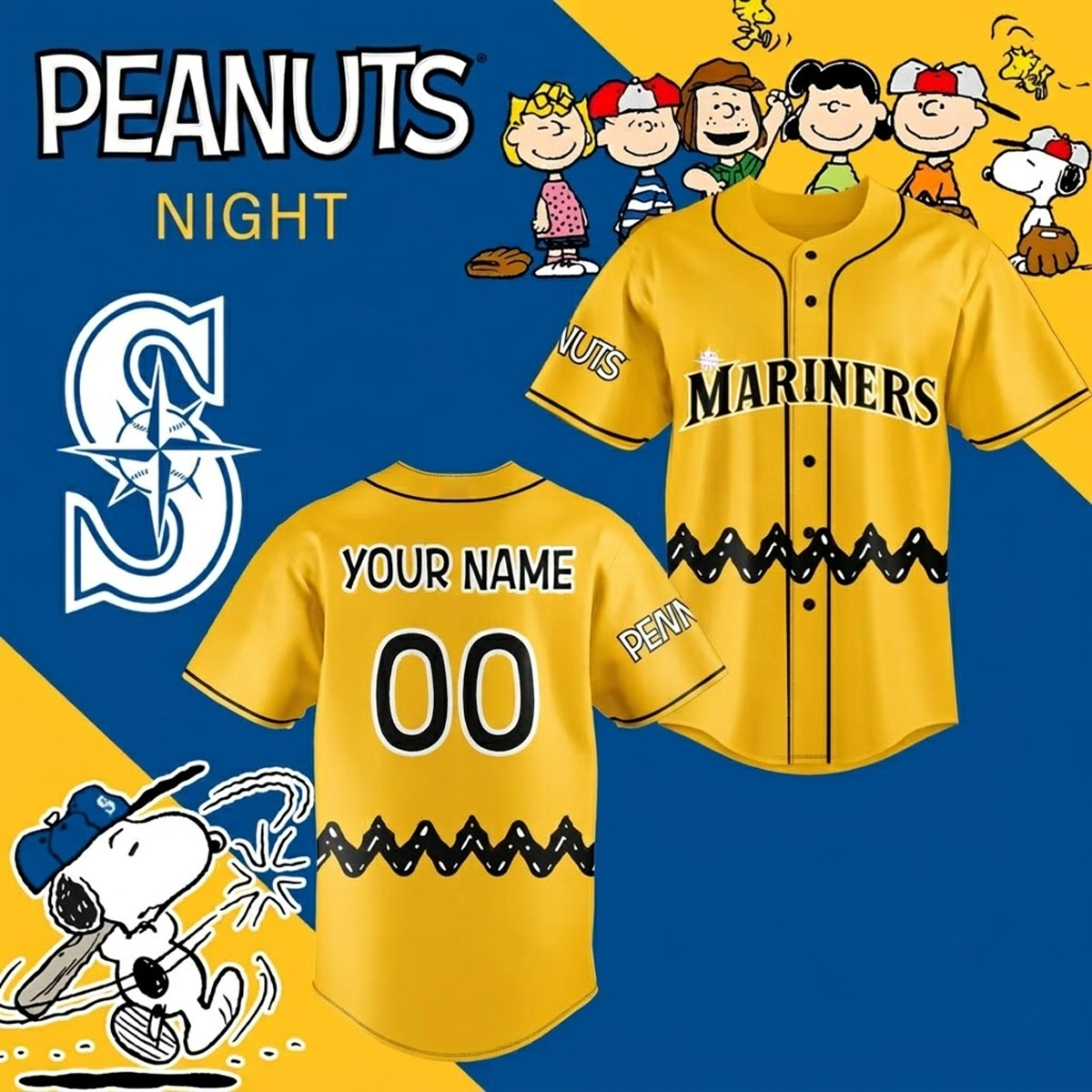 Custom Name - Mariners x Peanuts Night Best Baseball Jersey - All Size