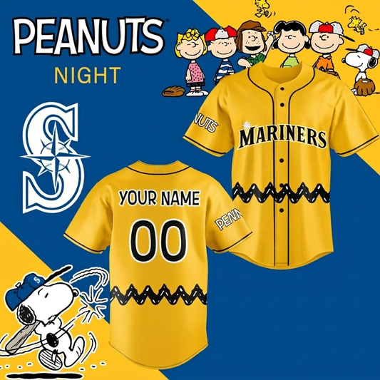 Custom Name - Mariners x Peanuts Night Best Baseball Jersey - All Size