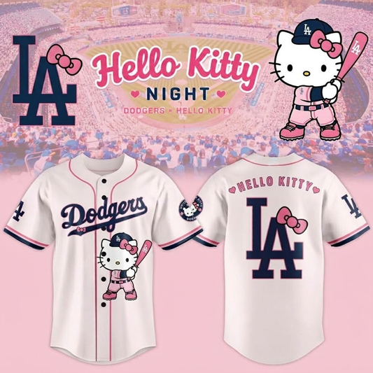 Custom Name - Dodgers x Hello Kitty Night 2026 Pink Clay Baseball Jersey - All Size