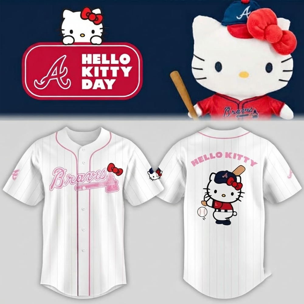 Custom Name -  Braves x Hello Kitty Day 2026 Baseball Jersey - All Size