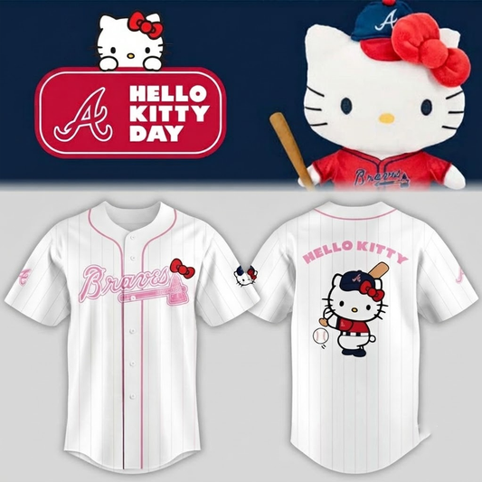 Custom Name -  Braves x Hello Kitty Day 2026 Baseball Jersey - All Size