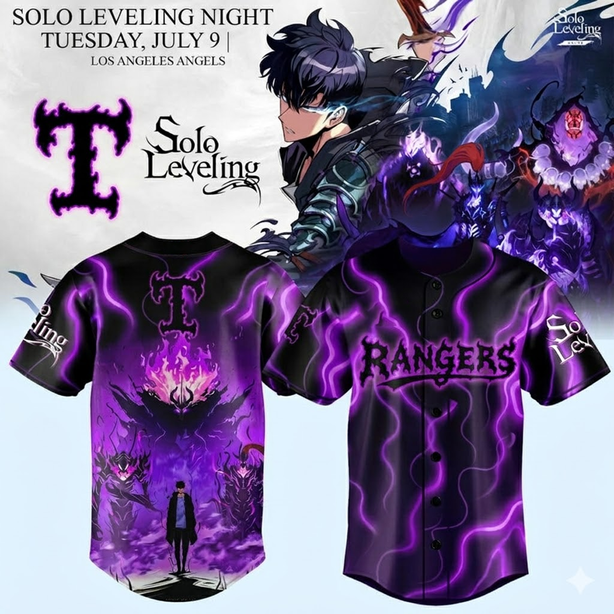 Custom Name - Rangers x Solo Leveling Night Baseball Jersey - All Size
