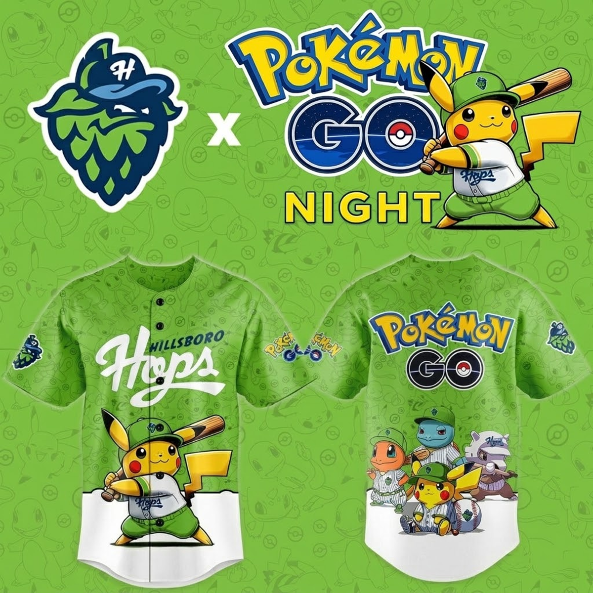 Custom Name - Hops x Pokemon GO Night Baseball Jersey - All Size