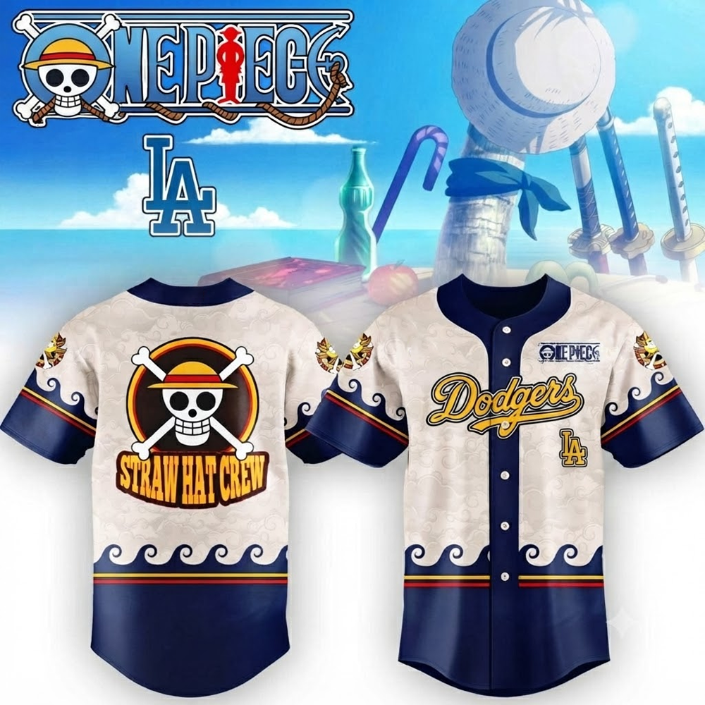 Custom Name - Dodgers x One Piece Night 2026 Straw Hat Crew Baseball Jersey - All Size