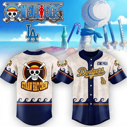 Custom Name - Dodgers x One Piece Night 2026 Straw Hat Crew Baseball Jersey - All Size
