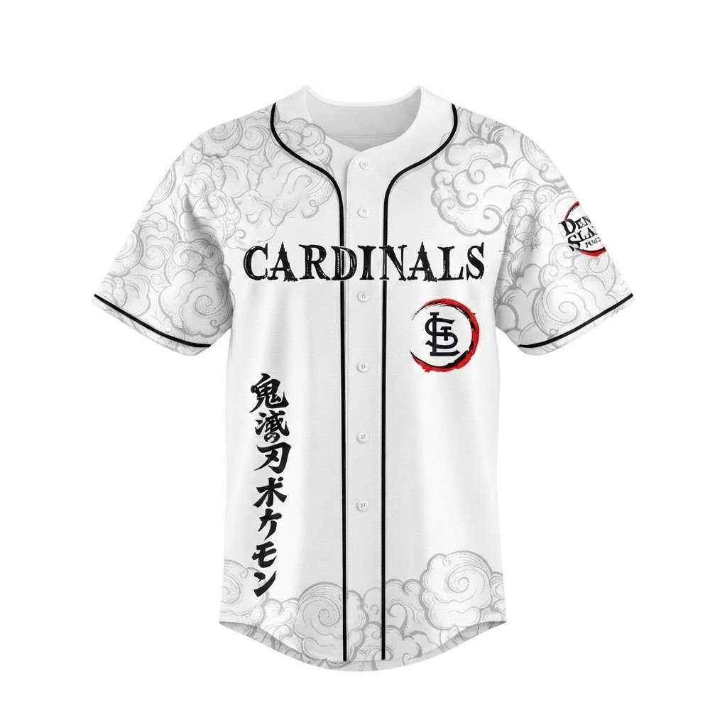 Custom Name - Cardinals x Demon Slayer ft. Pokemon Baseball Jersey - All Size