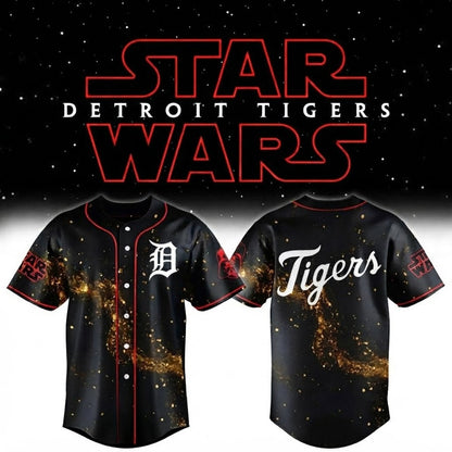 Custom Name - Tigers x Star War Night 2026 Golden Galaxy Baseball Jersey - All Size