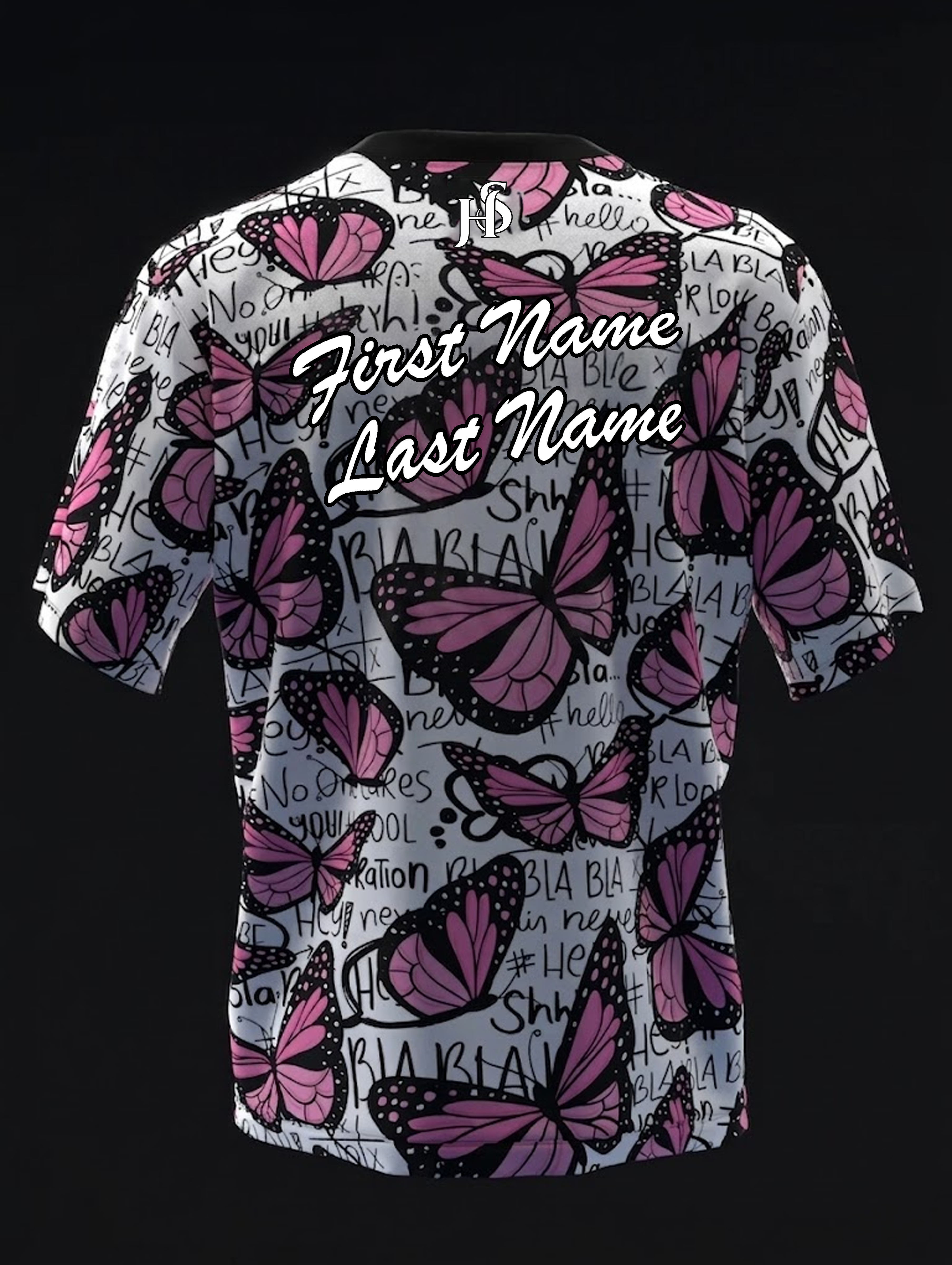 Custom Name - Ashly Galante Pink Butterflies Bowling Jersey - All Size
