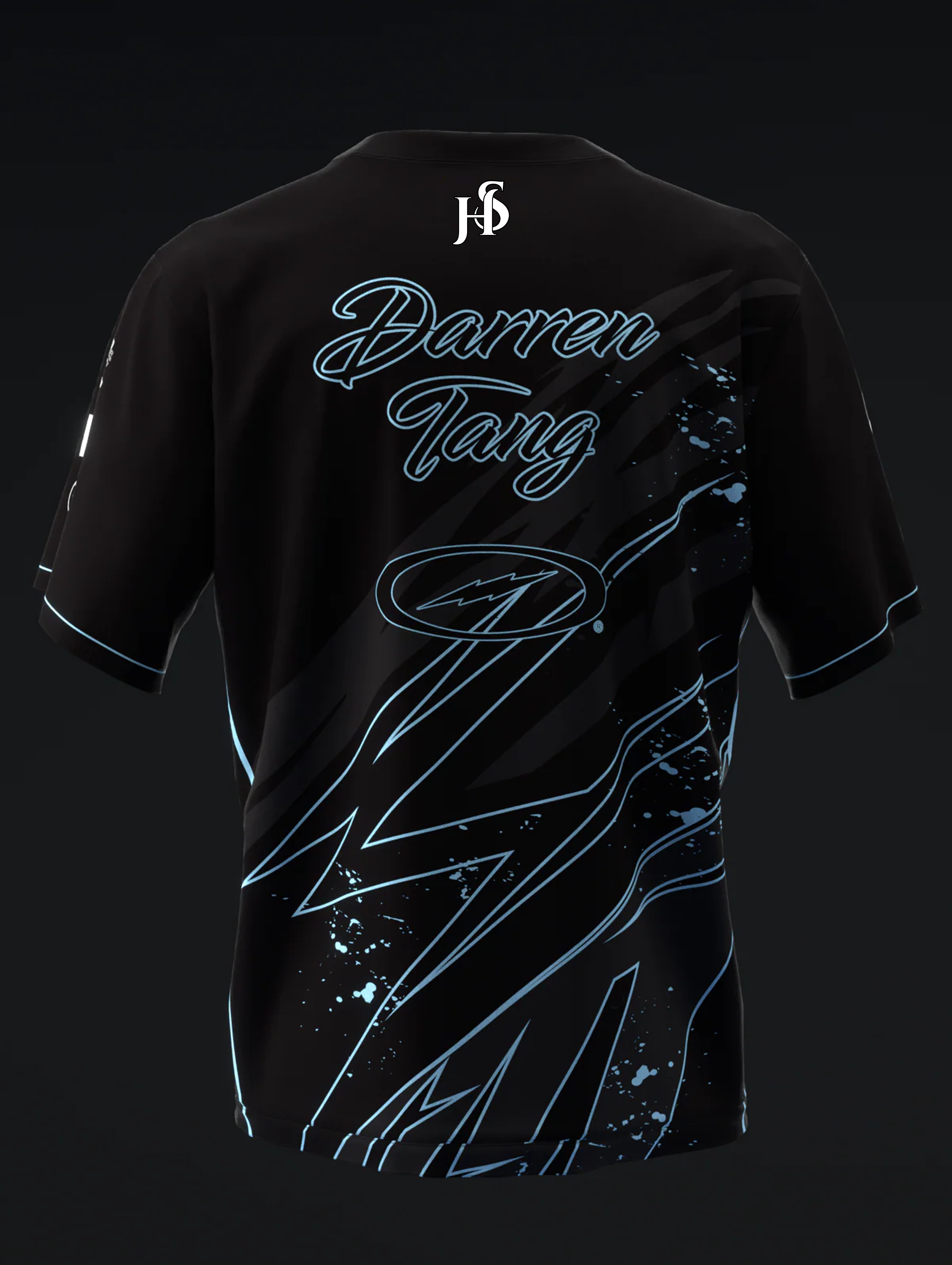 Custom Name - Darren Tang 2024 Blackout Black Neon Powder Blue Bowling Jersey - All Size