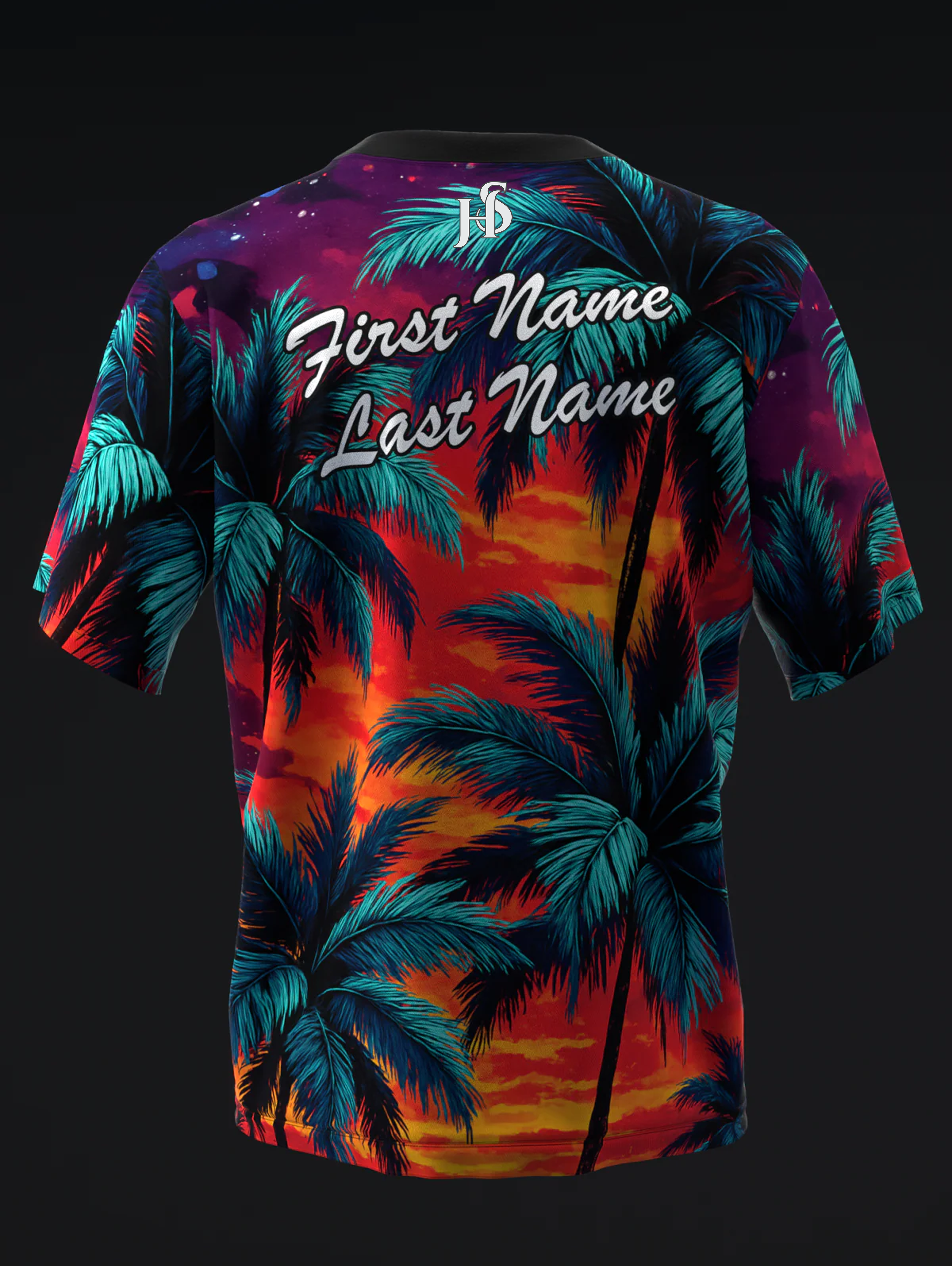 Custom Name - Sunset Palms Vibrant Bowling Jersey - All Size