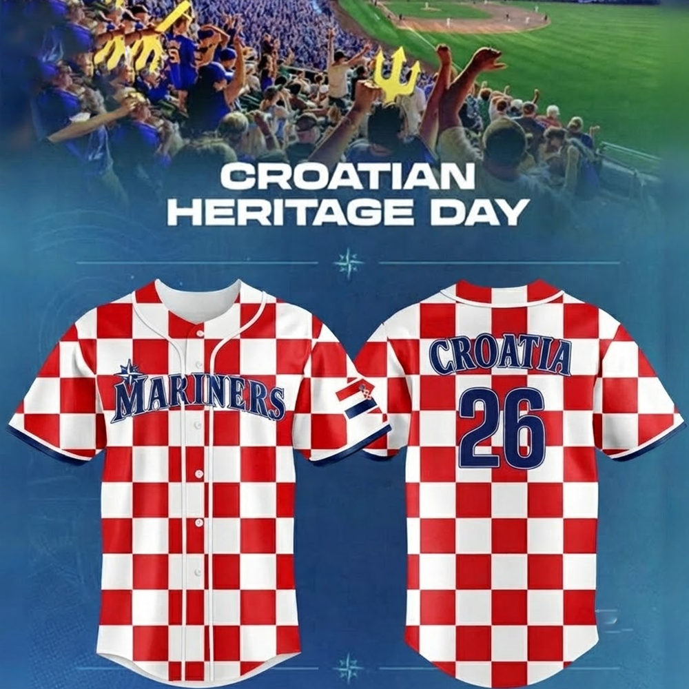 Custom Name - Mariners x Croatian Heritage Night Baseball Jersey - All Size