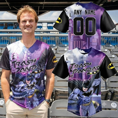 Custom Name - Trash Pandas x Batman Superhero Night Baseball Jersey - All Size
