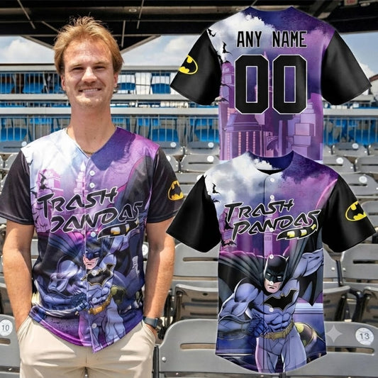 Custom Name - Trash Pandas x Batman Superhero Night Baseball Jersey - All Size